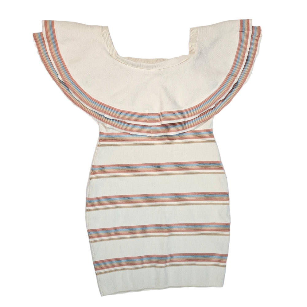 Endless Rose Striped Off Shoulder Ruffle Collar Sweater Dress Sz Large Coquette - Picture 9 of 16